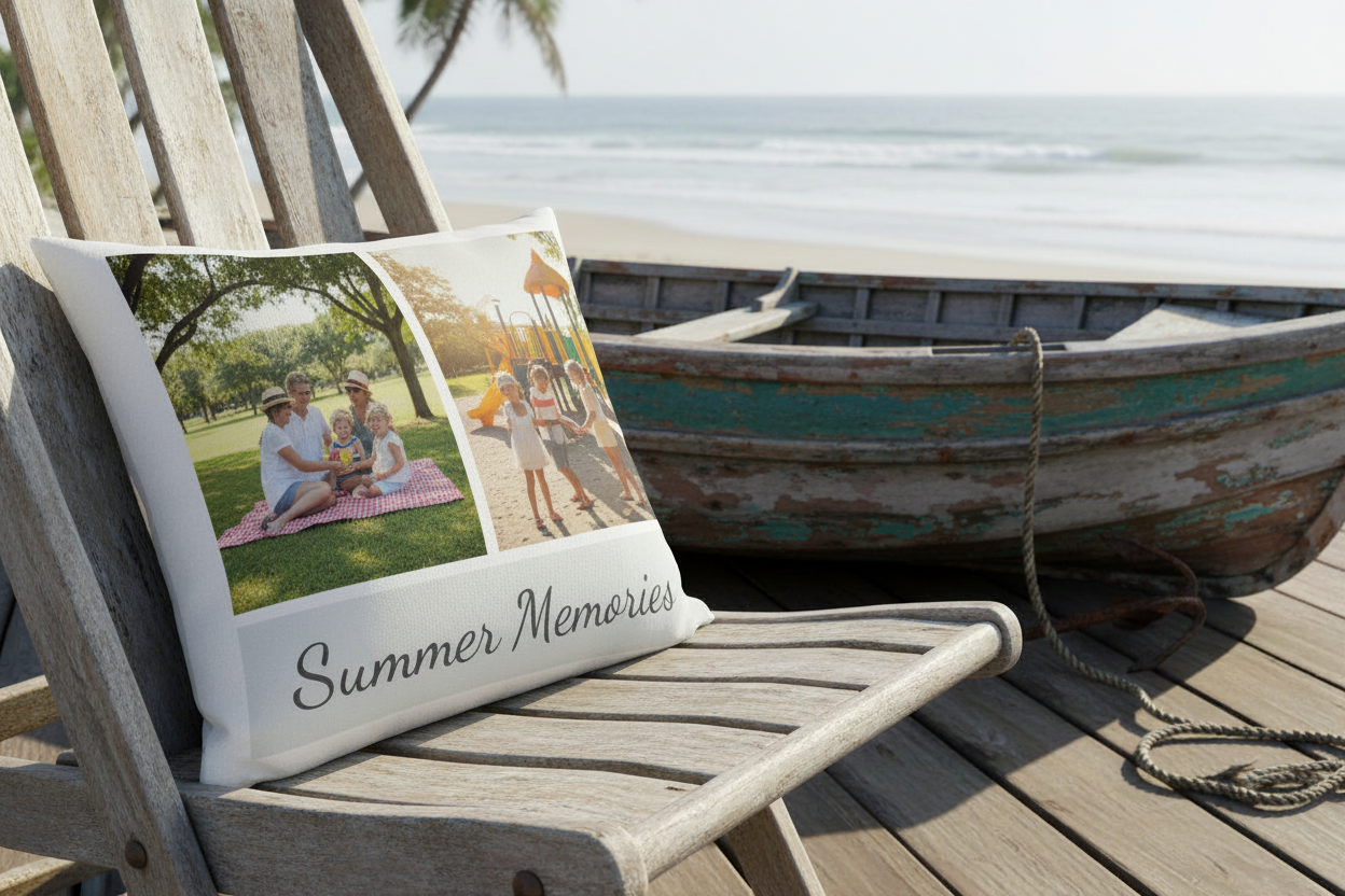 2 Photo Cushion Cover With Text