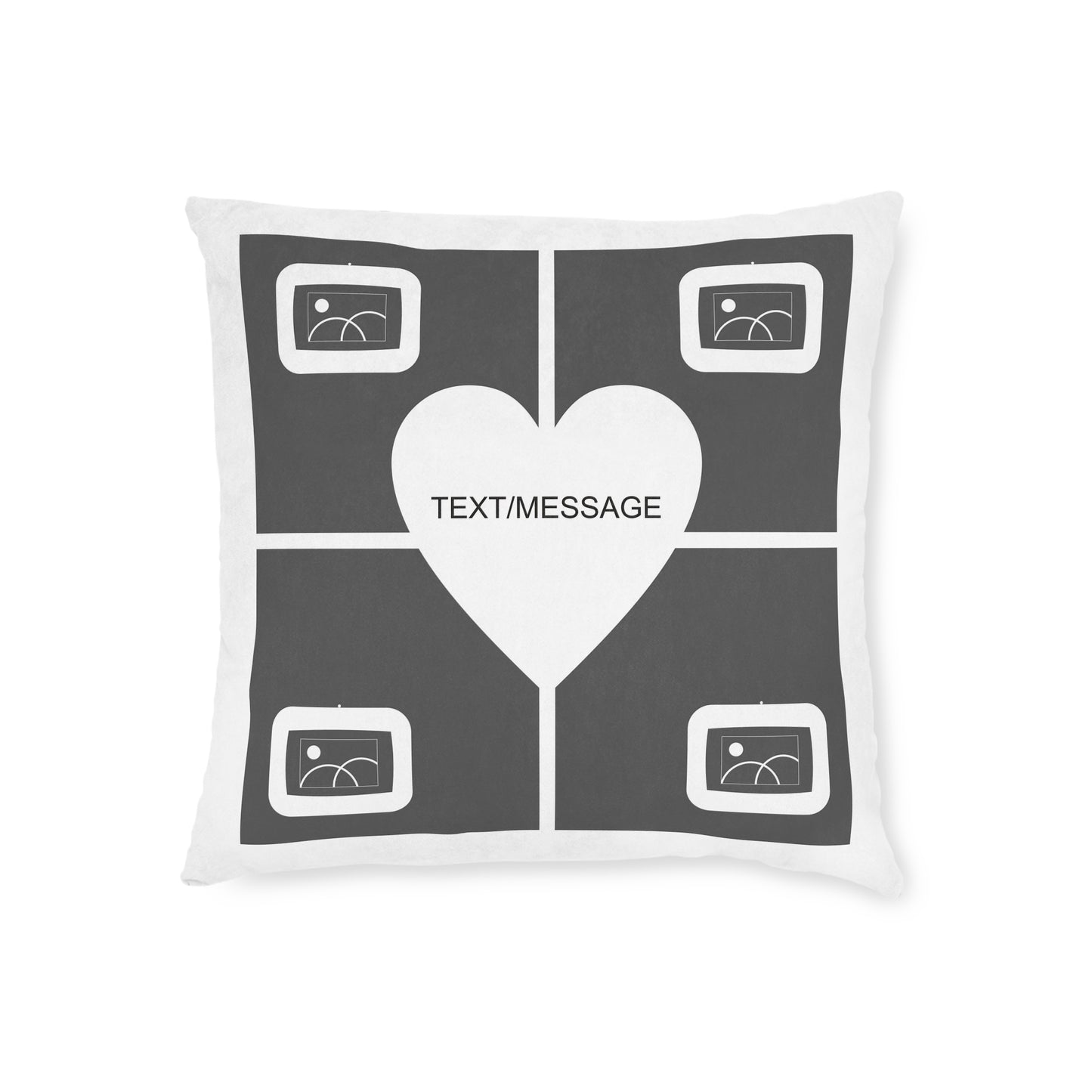 Photo Collage Heart Cushion with Text – 4 Photos
